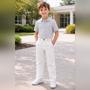 Mud Kingdom Boys White Chino Pants Twill School Uniform Adjustable Waist Size 8